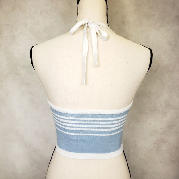 Brandy Melville blue white striped knit halter top - Picture 3 of 8